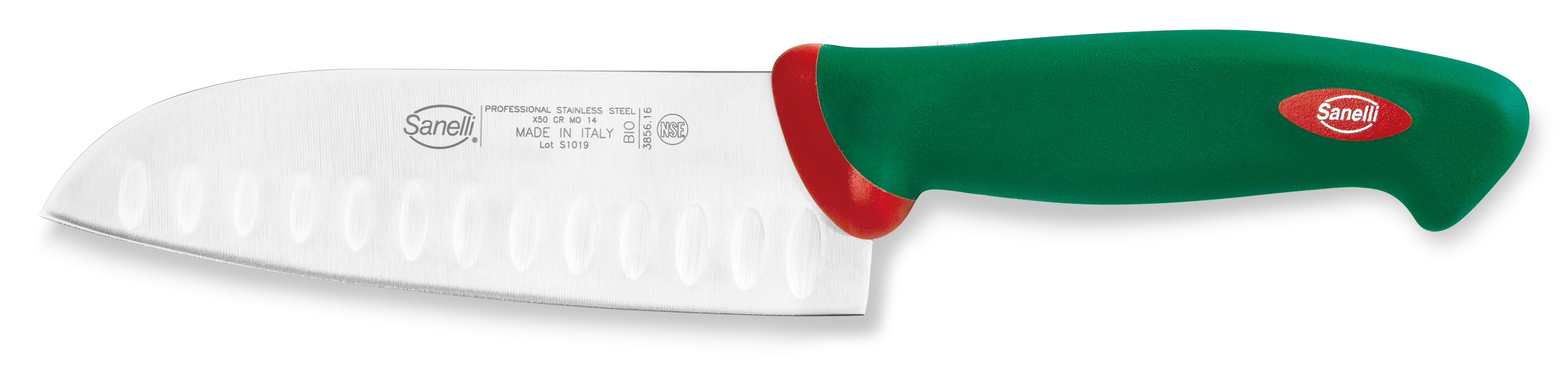 Нож Santoku Sanelli Premana Professional 385616 на белом фоне